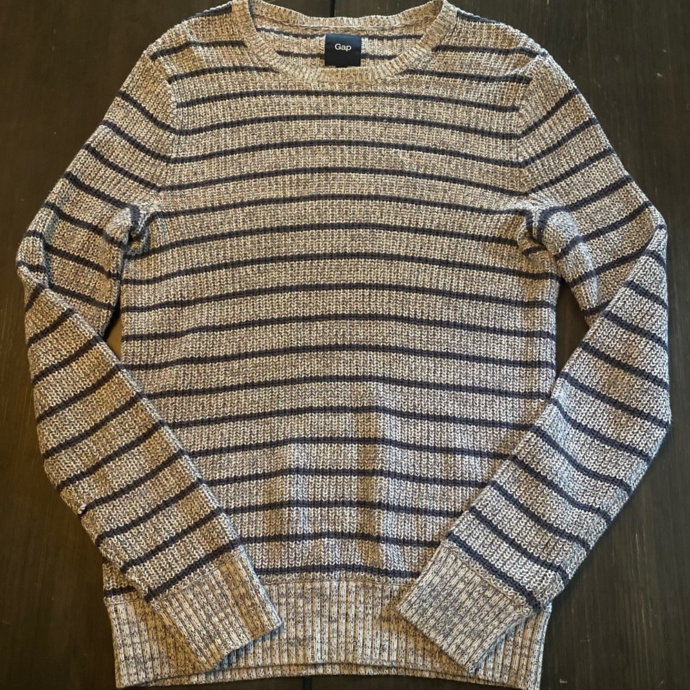 GAP Gray and Black Crewneck Sweater with Stripes